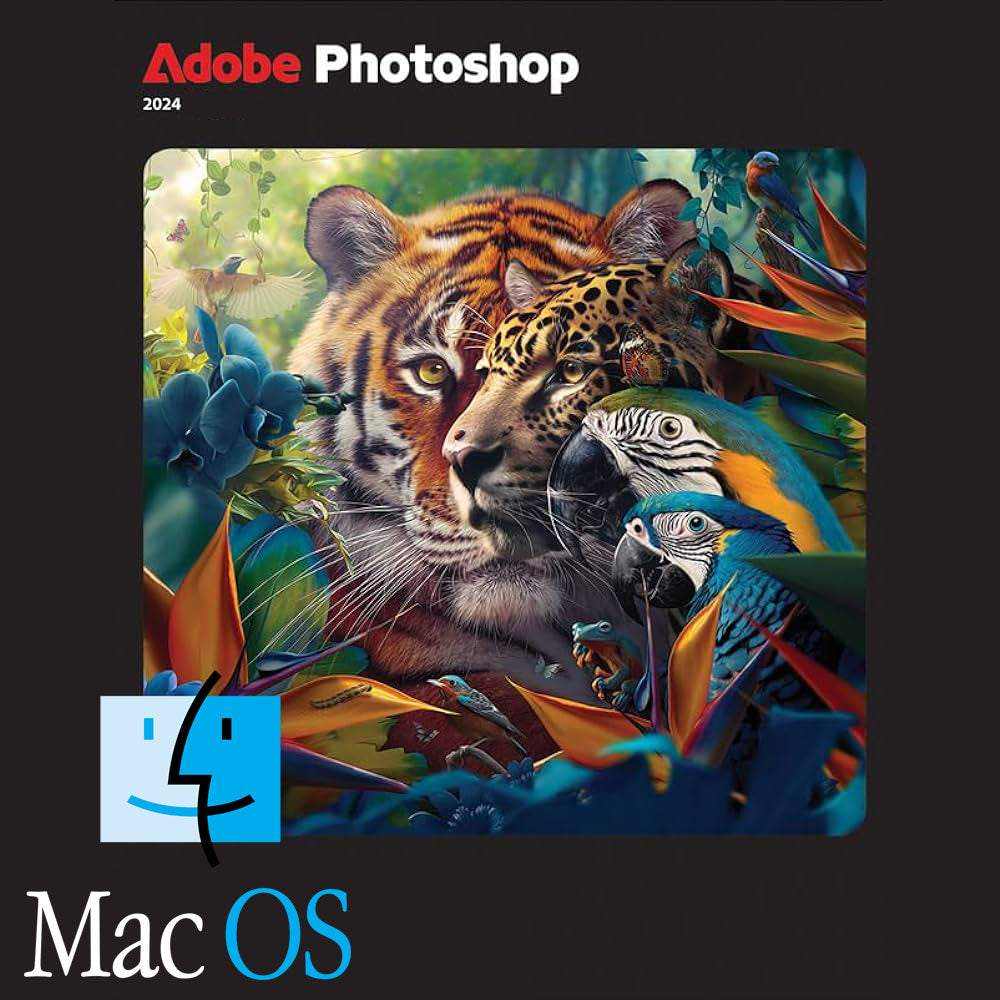Photoshop 2024 for Mac full version with vibrant wildlife artwork and Mac OS compatibility